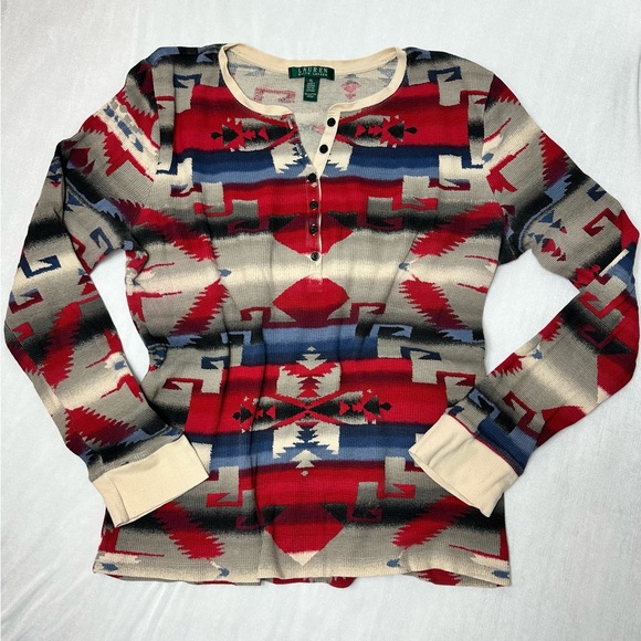 Ralph Lauren Tops - Ralph Lauren  100% Cotton Aztec print Henley.